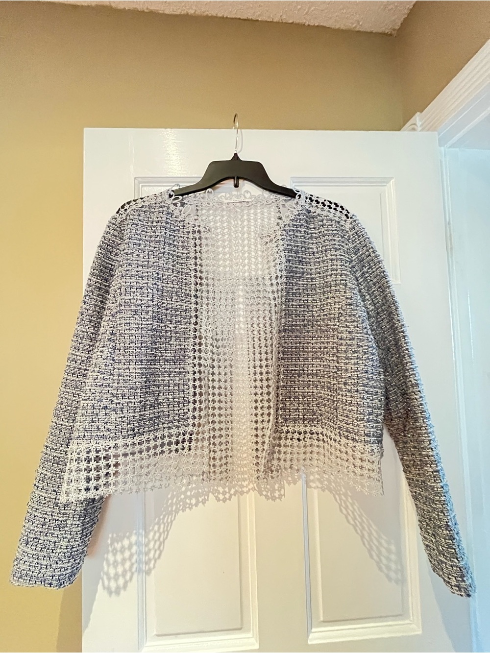 Tahari Gray Open-Knit Lightweight Cardigan